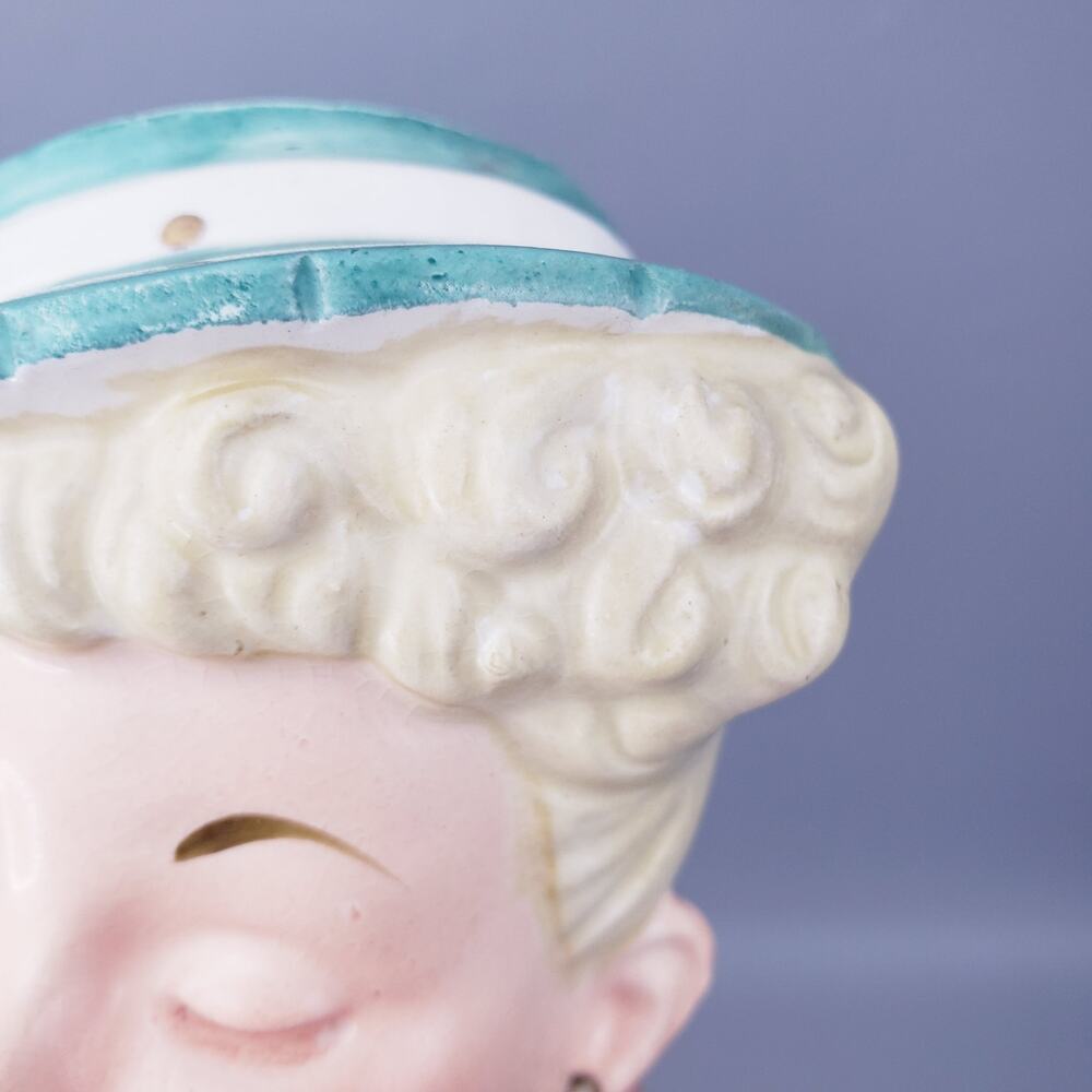 Vintage 1959 Napco Lady Head Vase C3959C Lucille Ball Lucy Aqua Hat 5" Japan - Picture 12 of 13